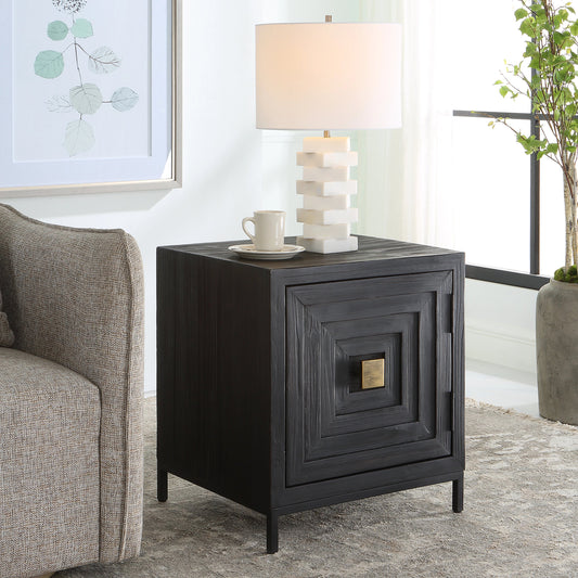 Aiken Cabinet by Uttermost in dark ebony. Made from fir, wood, steel in a transitional style.