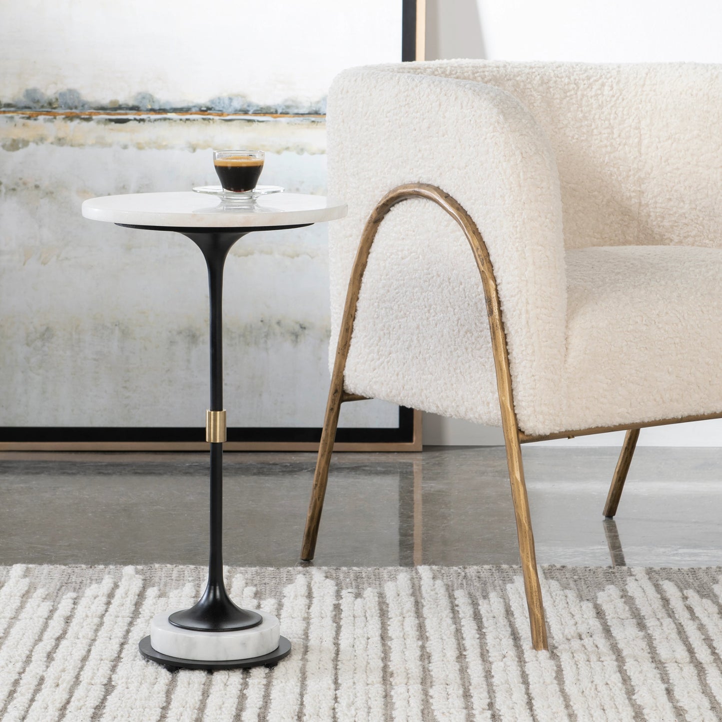 006 SI-1981345 | Lifestyle | Sentry Accent Table by Uttermost in black, polished white. Made from iron, marble in a modern style.