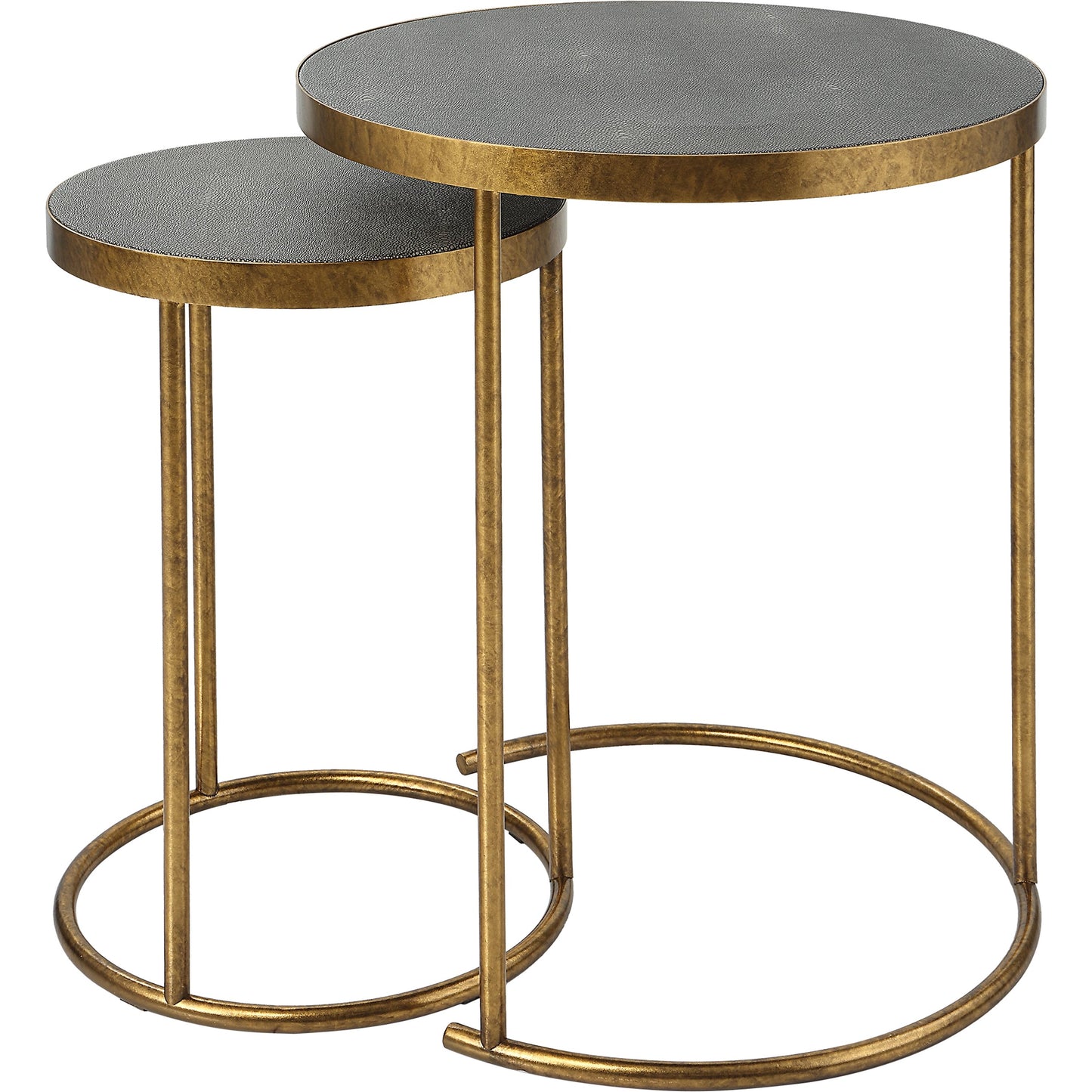 004 SI-1981366 | Additional Silo | Aragon Nesting Tables by Uttermost in antique brass, gray shagreen. Made from metal, mdf, shargeen pu in a modern style.