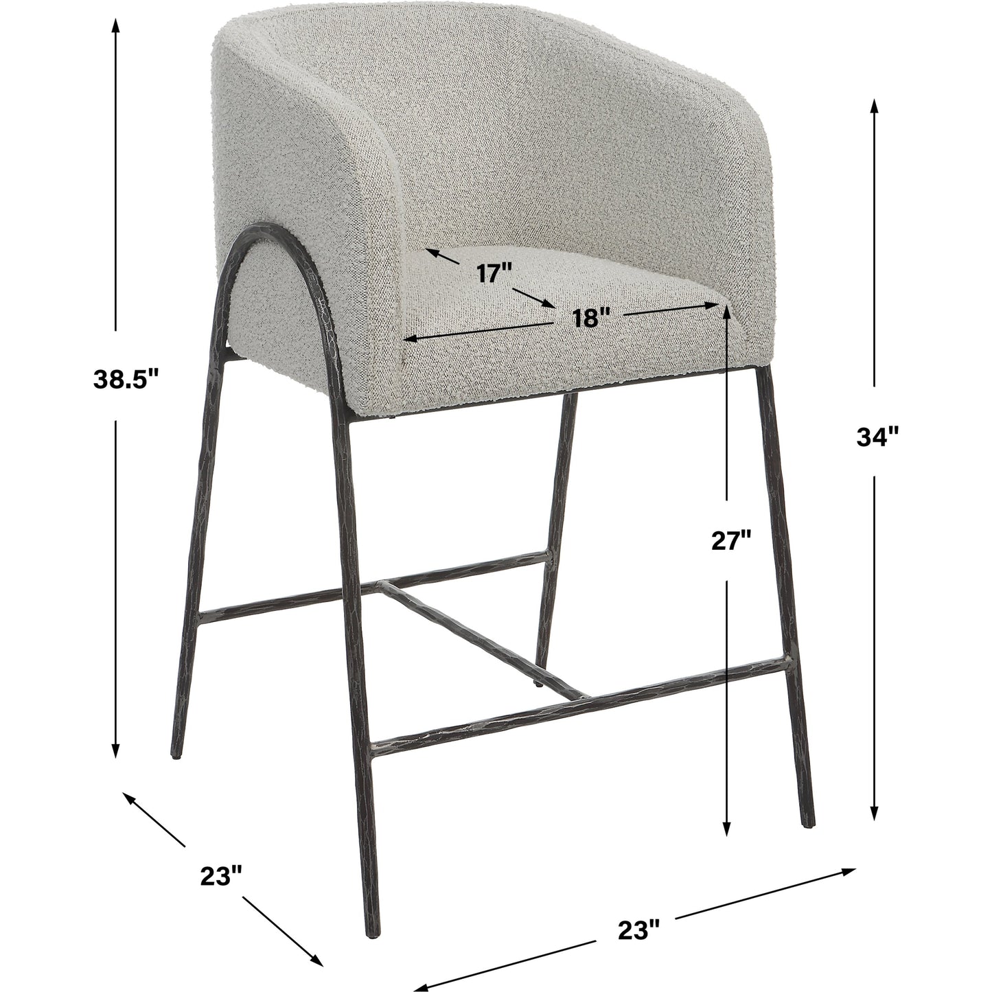 004 SI-1981313 | Additional Silo | Jacobsen Counter Stool by Uttermost in ivory, warm gray and iron. Made from steel, foam, fabric, eucalyptus in a modern style.