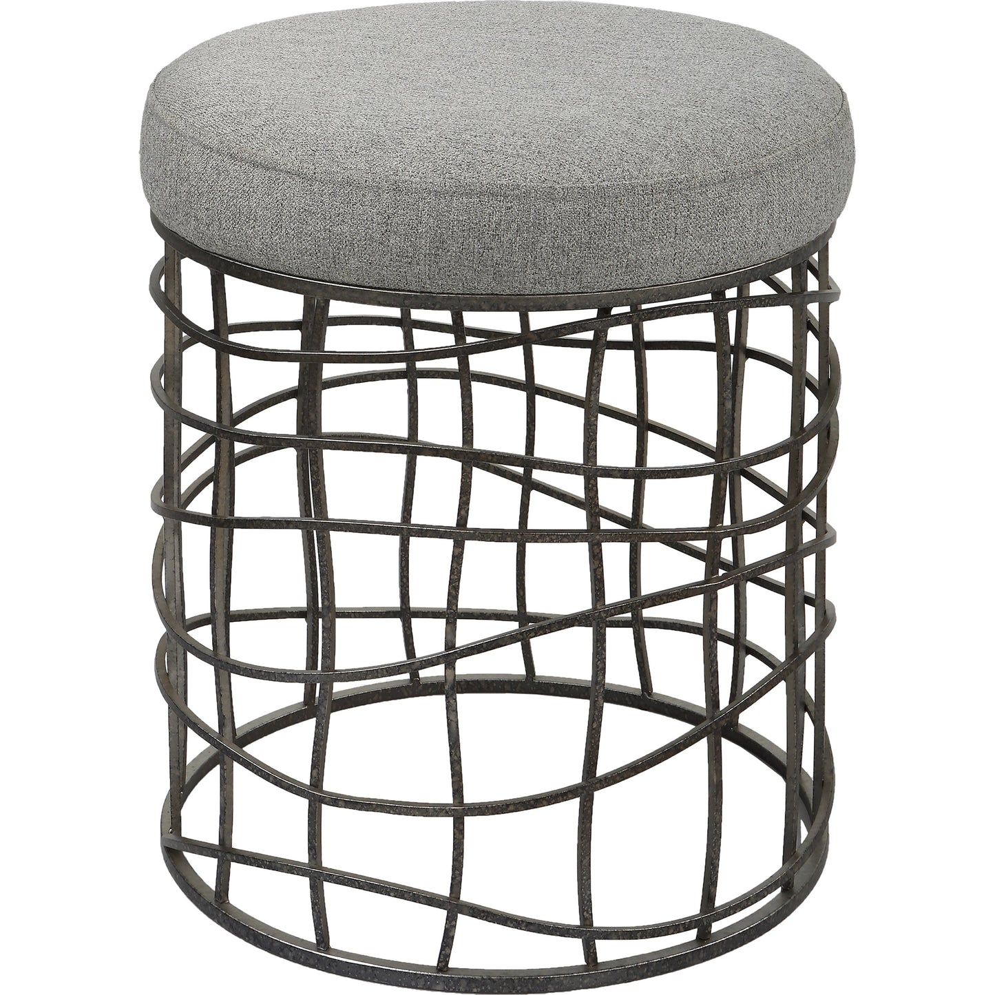 002 SI-1981321 | Additional Silo | Carnival Accent Stool by Uttermost in gray and burnished silver. Made from iron, foam, fabric, mdf in a modern style.