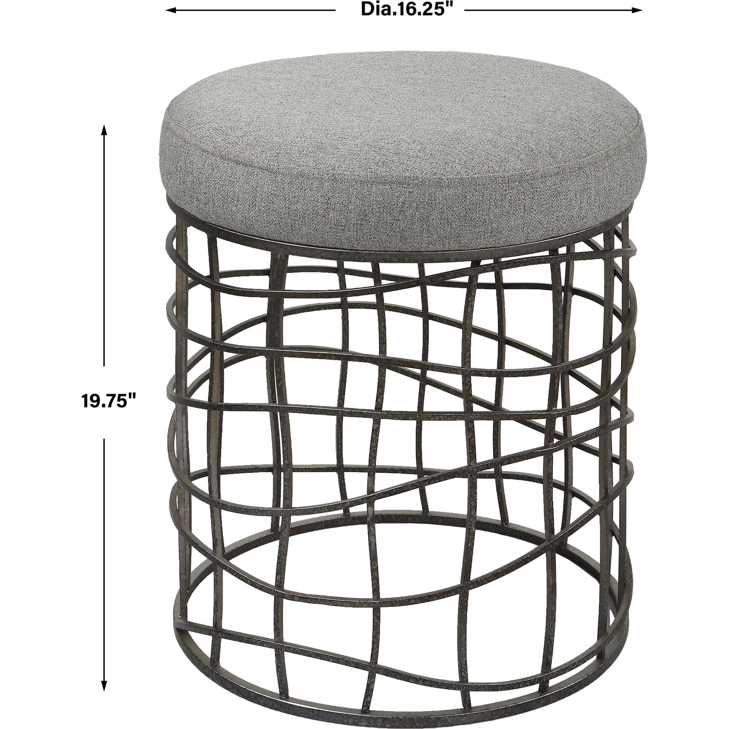 003 SI-1981321 | Additional Silo | Carnival Accent Stool by Uttermost in gray and burnished silver. Made from iron, foam, fabric, mdf in a modern style.
