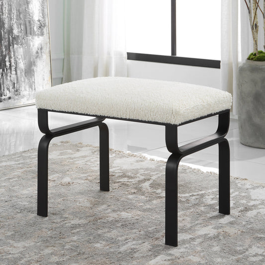 Diverge Bench by Uttermost in white and satin black. Made from iron, foam, fabric, mdf in a modern style.