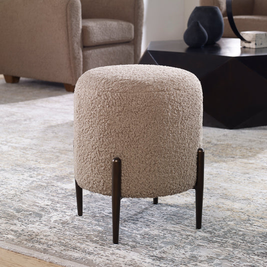Arles Ottoman by Uttermost in satin black. Made from unique in a transitional style.