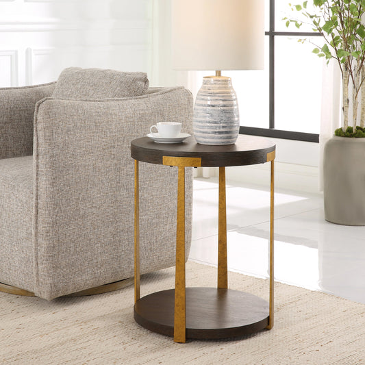 Palisade Side Table by Uttermost in coffee, antique gold. Made from mdf, metal, veneer in a modern style.