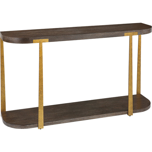 Palisade Console Table by Uttermost in coffee, antique gold. Made from mdf, oak veneer, metal in a modern style.
