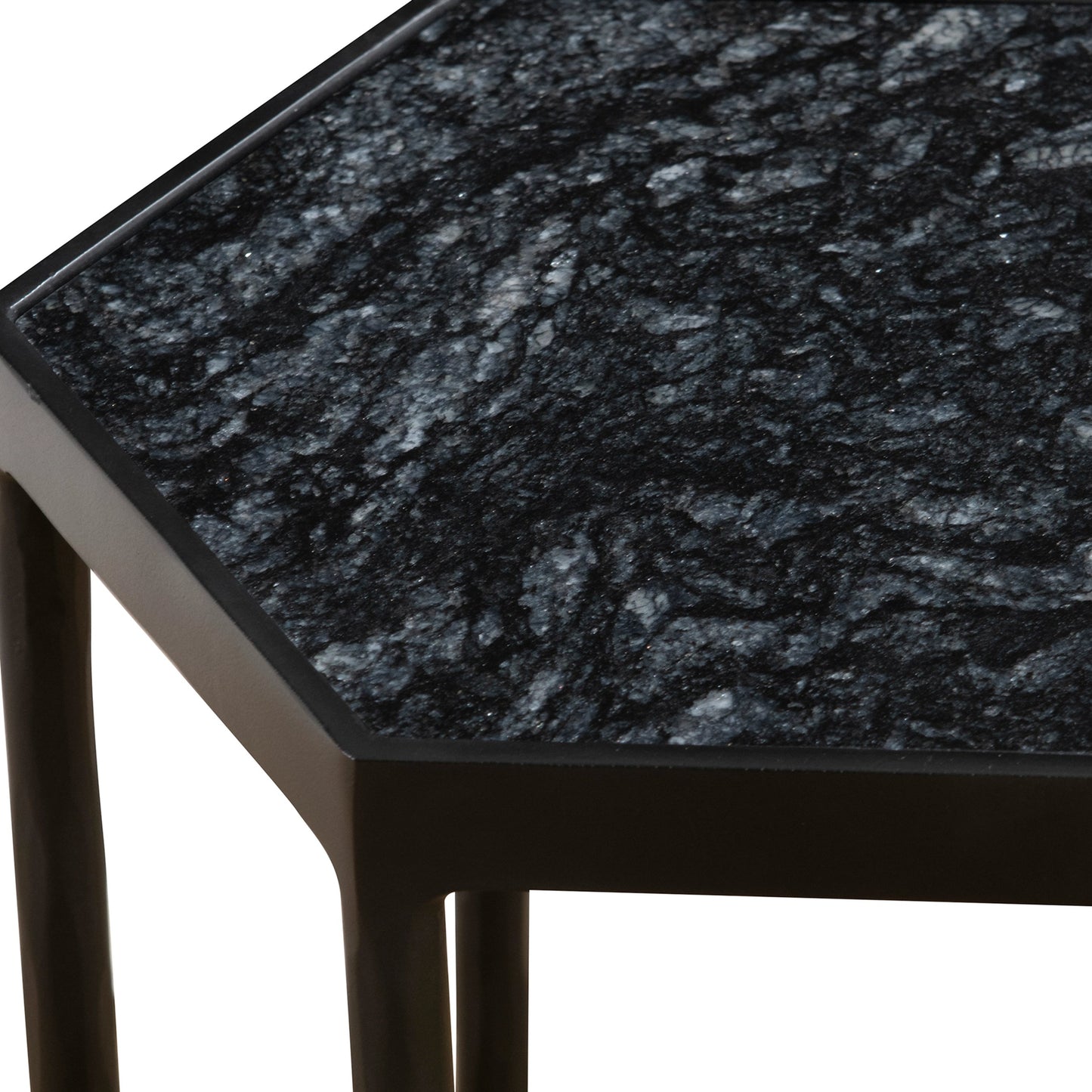 004 SI-1981384 | Additional Silo | Aviary Hexagonal Accent Table by Uttermost in satin black, honed black marble. Made from marble, iron in a modern style.