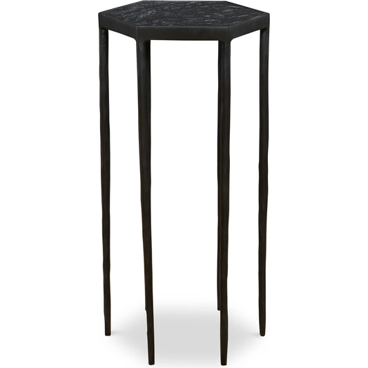 Aviary Hexagonal Accent Table by Uttermost in satin black, honed black marble. Made from marble, iron in a modern style.