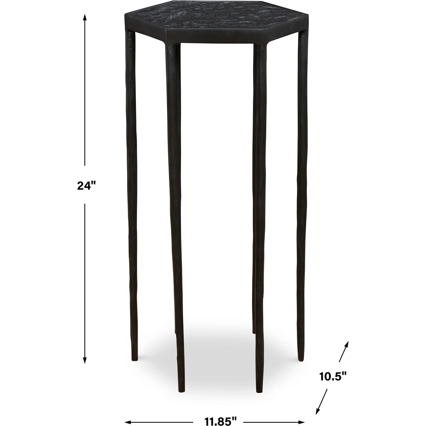 002 SI-1981384 | Additional Silo | Aviary Hexagonal Accent Table by Uttermost in satin black, honed black marble. Made from marble, iron in a modern style.