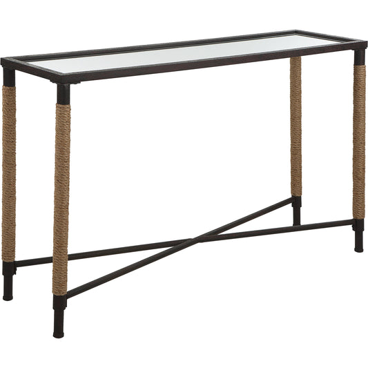 001 SI-1981284 | Primary Silo | Braddock Console Table by Uttermost in natural, iron. Made from iron, mdf, mirror, rope in a modern style.