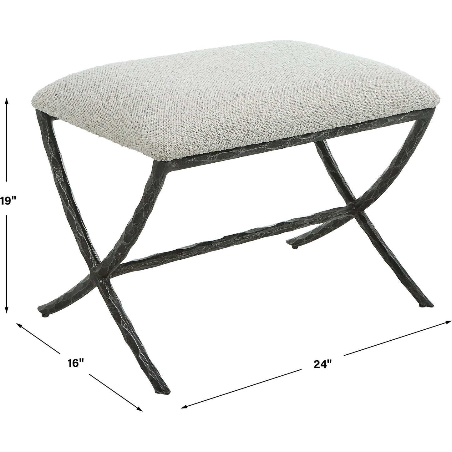 004 SI-1981323 | Additional Silo | Brisby Fabric Bench by Uttermost in ivory, gray and charcoal. Made from cast iron, mdf, foam, fabric in a modern style.