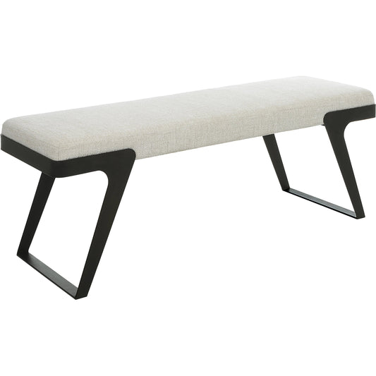 001 SI-1981329 | Primary Silo | Hover Bench by Uttermost in white and black. Made from iron, mdf, foam, fabric in a modern style.