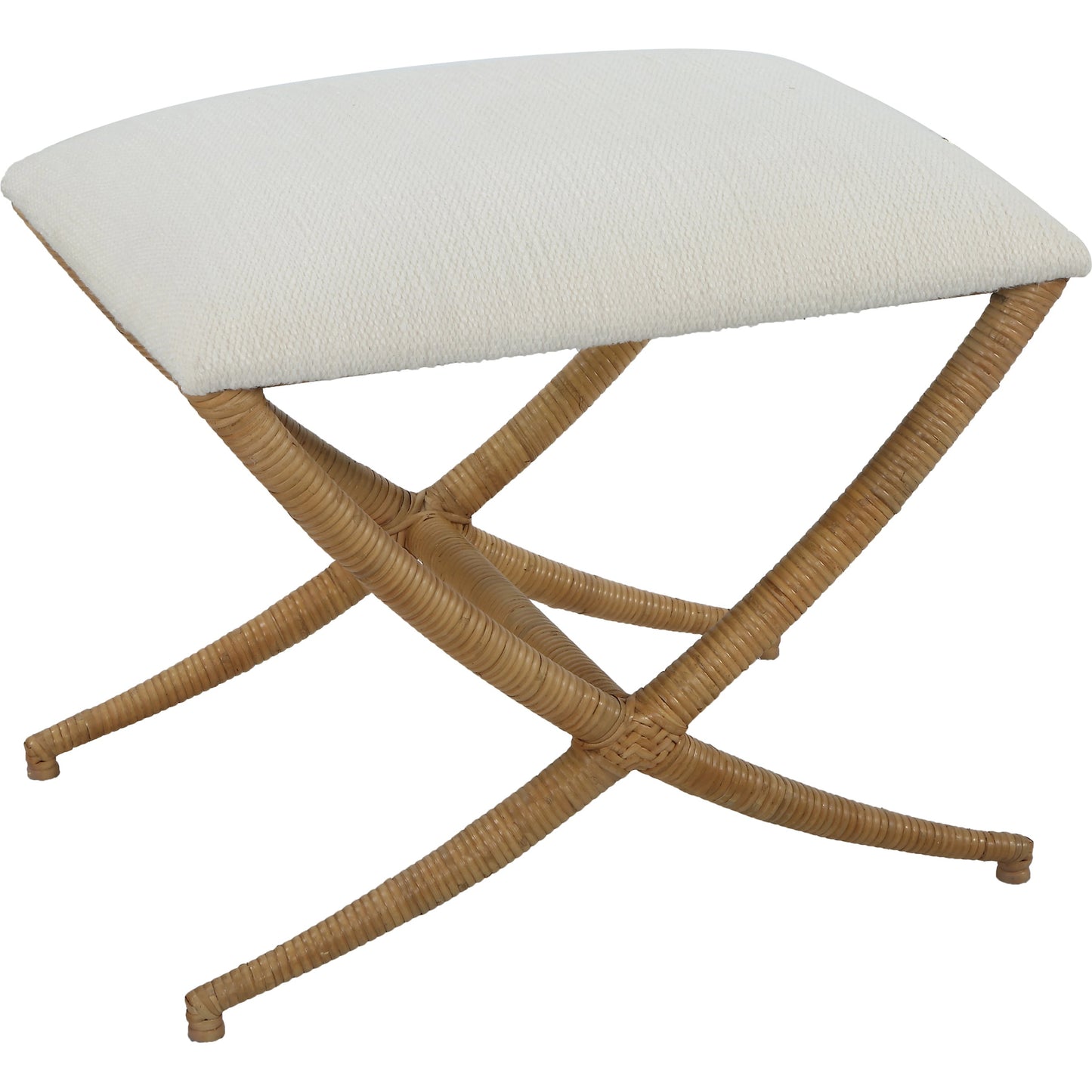001 SI-1981324 | Additional Silo | Expedition Bench by Uttermost in white. Made from iron, rattan, mdf, foam, fabric in a coastal style.