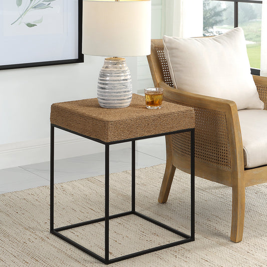 Laramie Accent Table by Uttermost. Made from mdf, iron, rope in a cottage & farmhouse style.