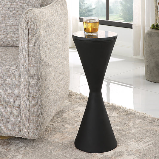 Time's Up Drink Table by Uttermost in matte black. Made from resin, marble, iron in a modern style.