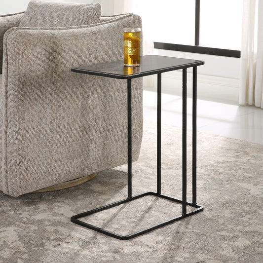 Cavern Accent Table by Uttermost in polished bluestone, iron. Made from iron blue stone plywood in a modern style.