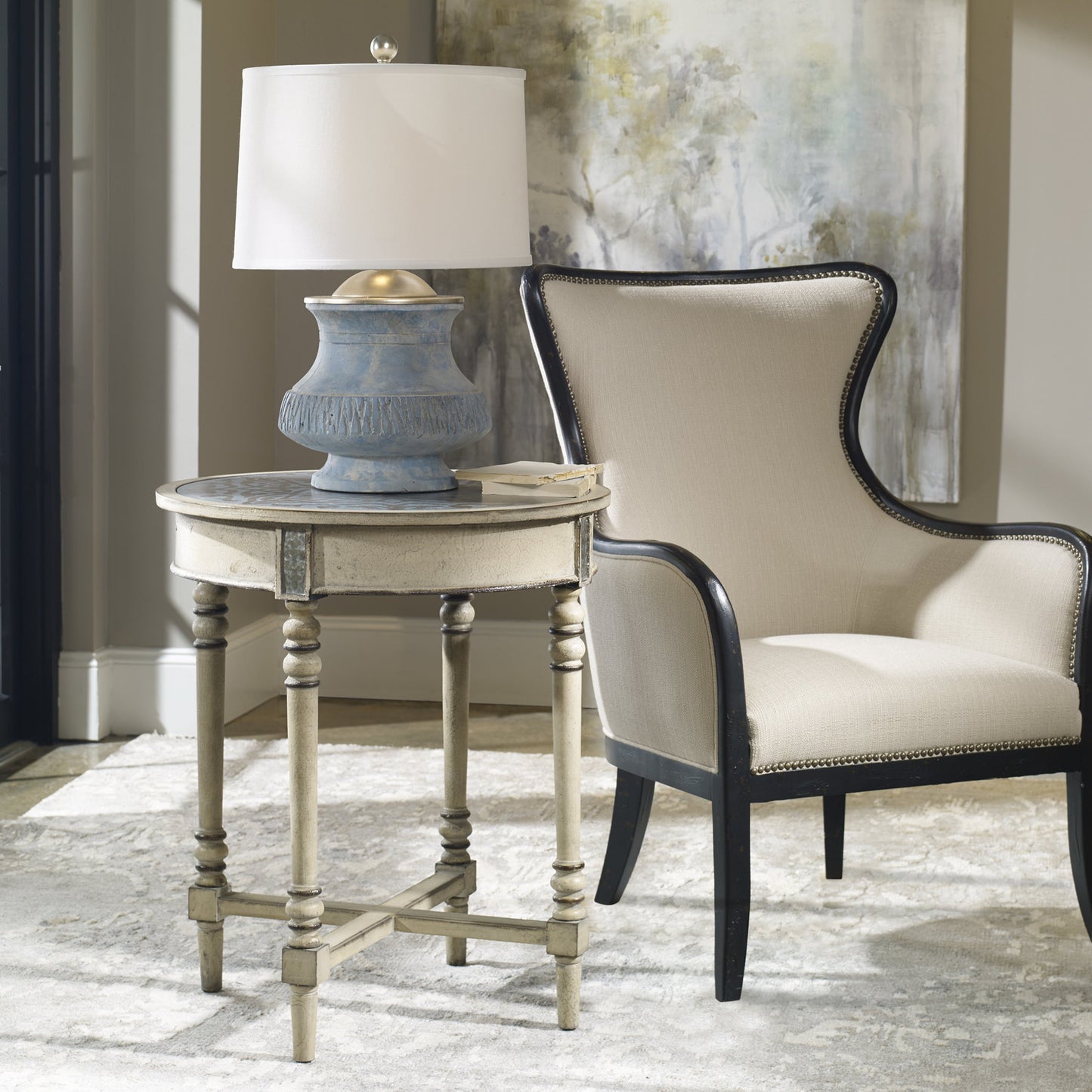 004 S-252810 | Additional Silo | Sandy Wing Back Armchair by Uttermost. Made from wood, foam, fabric in a cottage & farmhouse style.