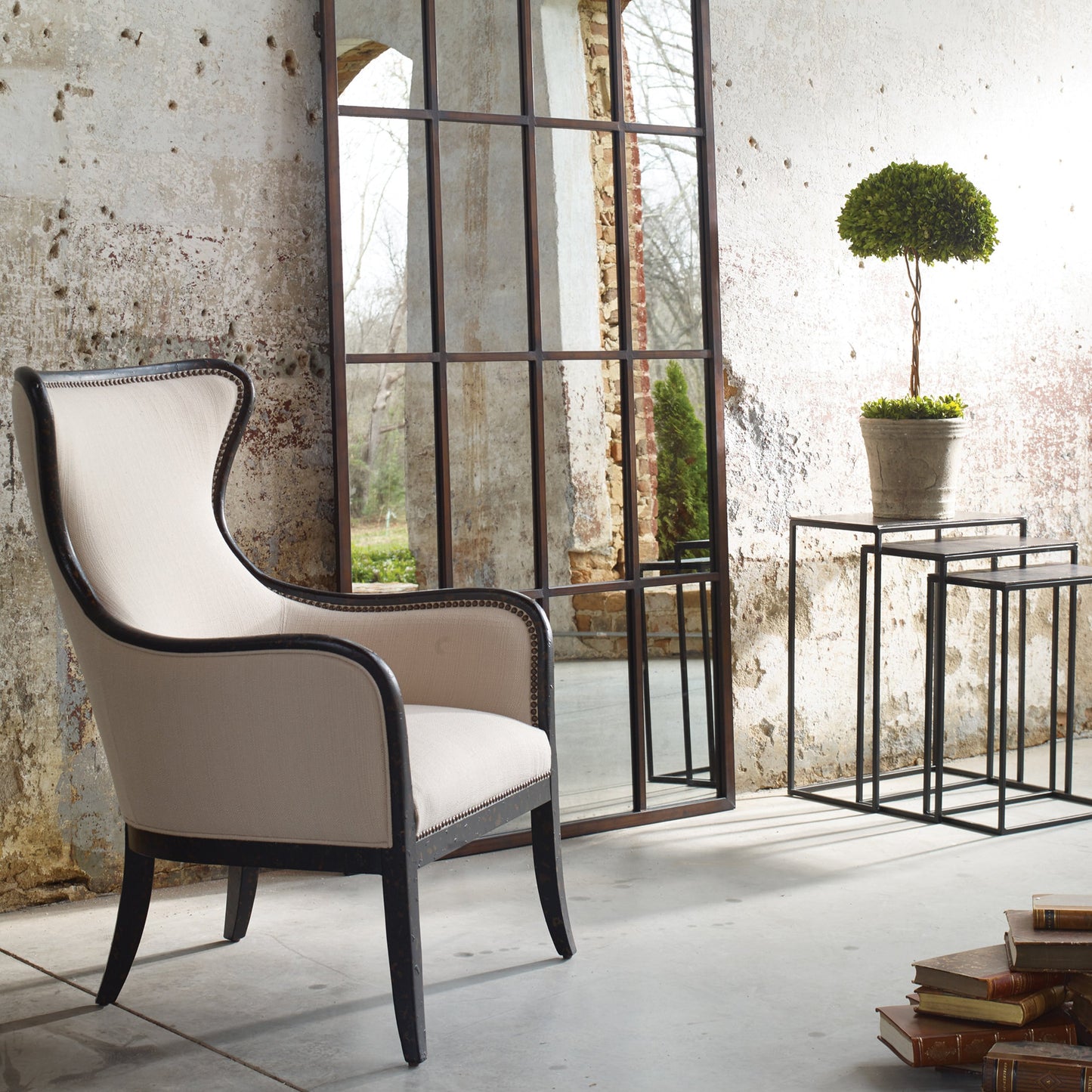 005 S-252810 | Additional Silo | Sandy Wing Back Armchair by Uttermost. Made from wood, foam, fabric in a cottage & farmhouse style.
