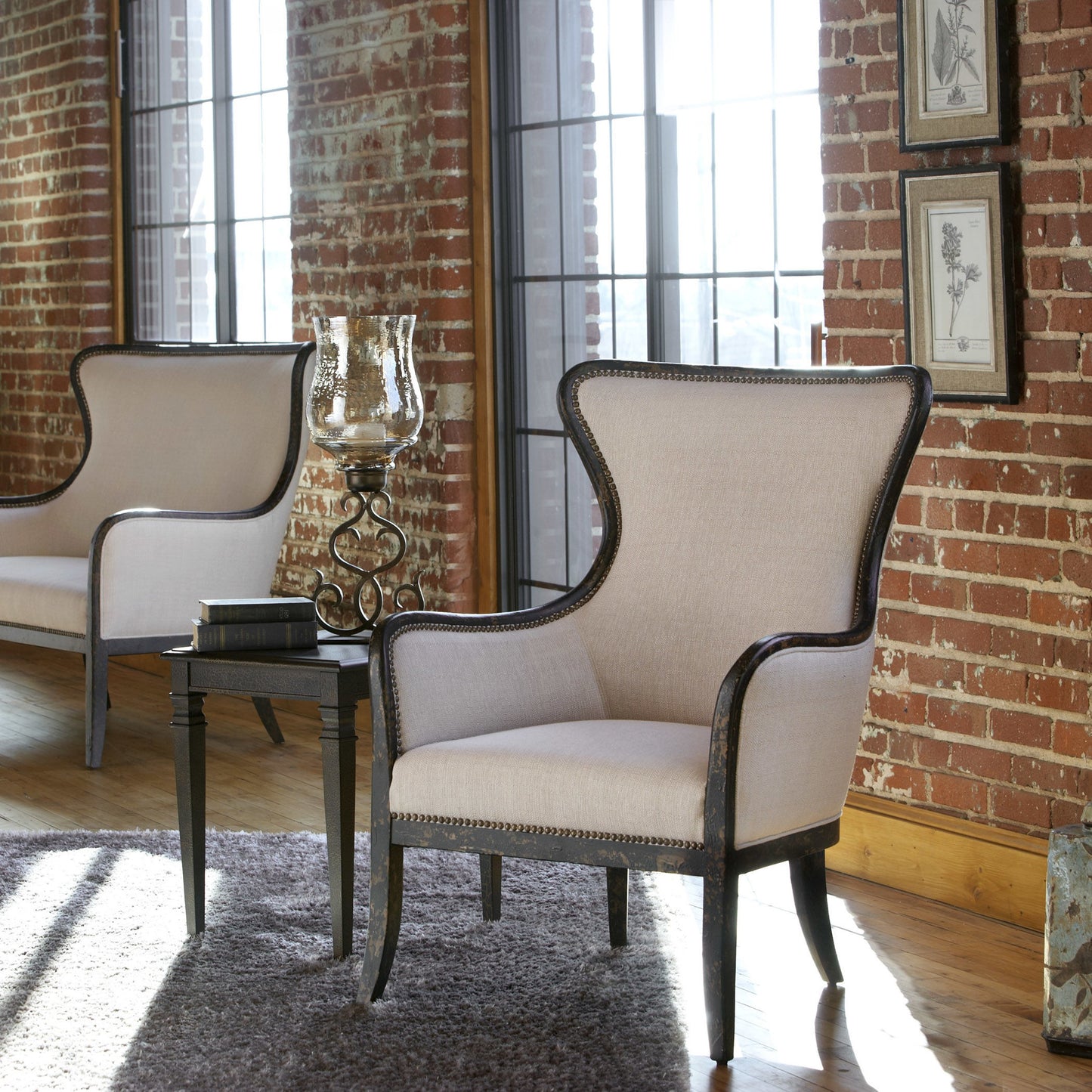 003 S-252810 | Additional Silo | Sandy Wing Back Armchair by Uttermost. Made from wood, foam, fabric in a cottage & farmhouse style.