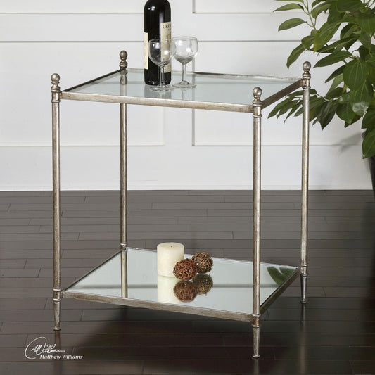 Gannon Mirrored Glass End Table by Uttermost. Made from metal, tempered glass, mirror in a modern style.