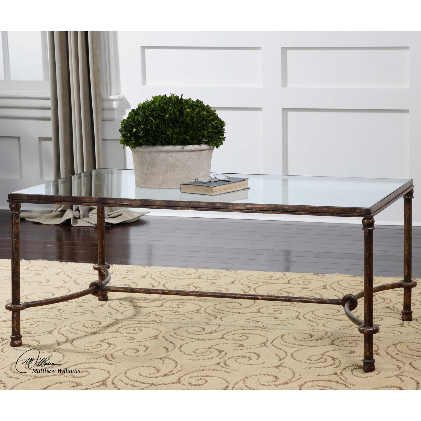 004 S-252991 | Additional Silo | Warring Iron Coffee Table by Uttermost in iron. Made from metal, tempered glass in a cottage & farmhouse style.