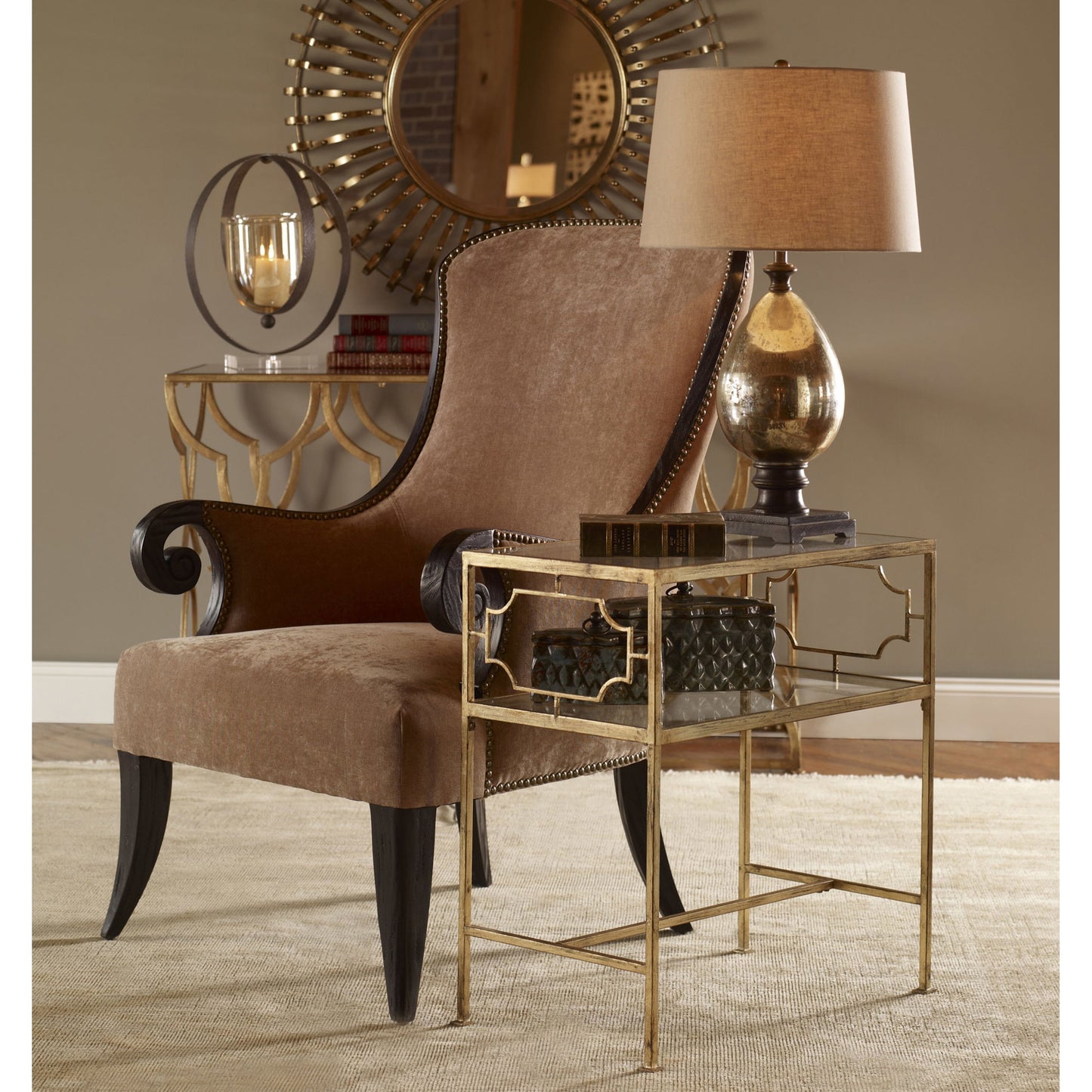 002 S-252993 | Additional Silo | Genell Side Table by Uttermost. Made from metal, tempered glass in a modern style.