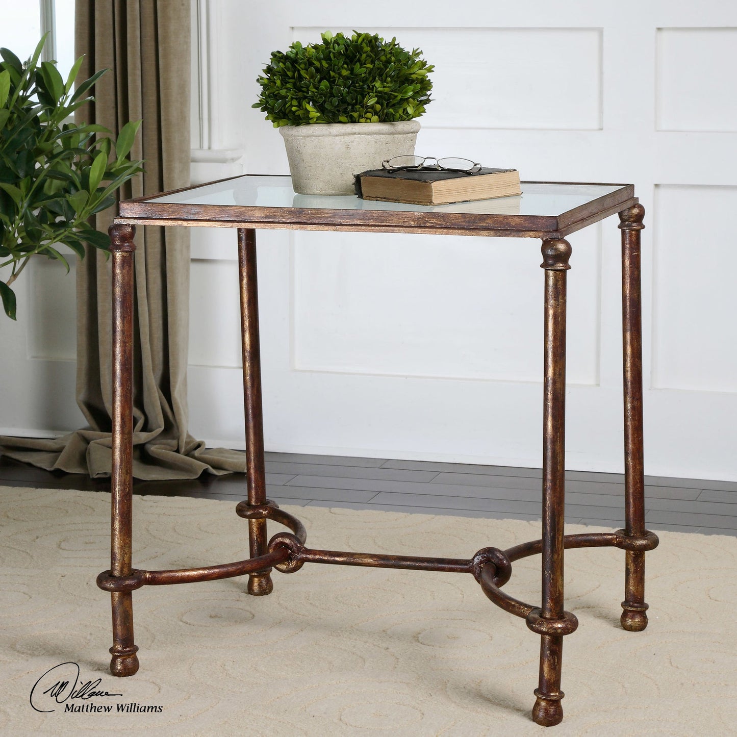 002 S-252992 | Additional Silo | Warring Iron End Table by Uttermost in iron. Made from metal, tempered glass in a cottage & farmhouse style.