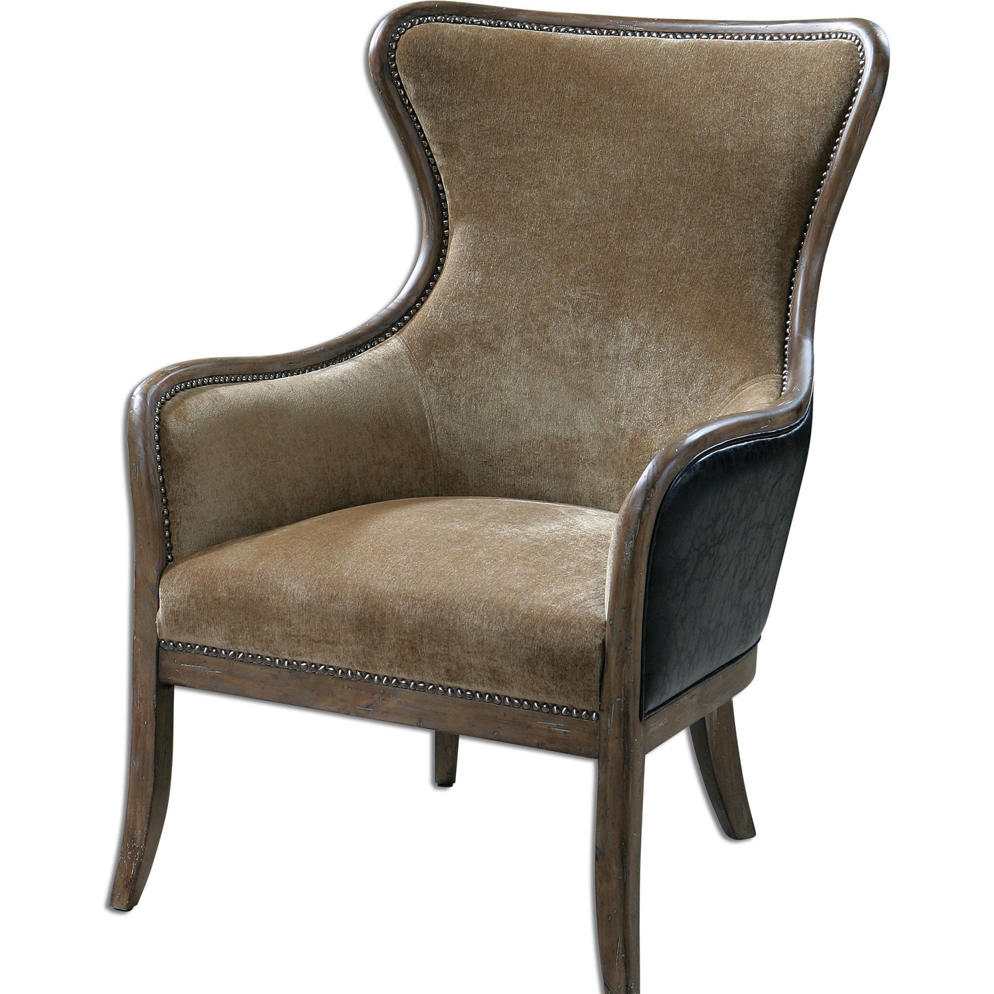002 S-252824 | Additional Silo | Snowden Tan Wing Chair by Uttermost. Made from wood, foam, fabric, pu leather in a cottage & farmhouse style.