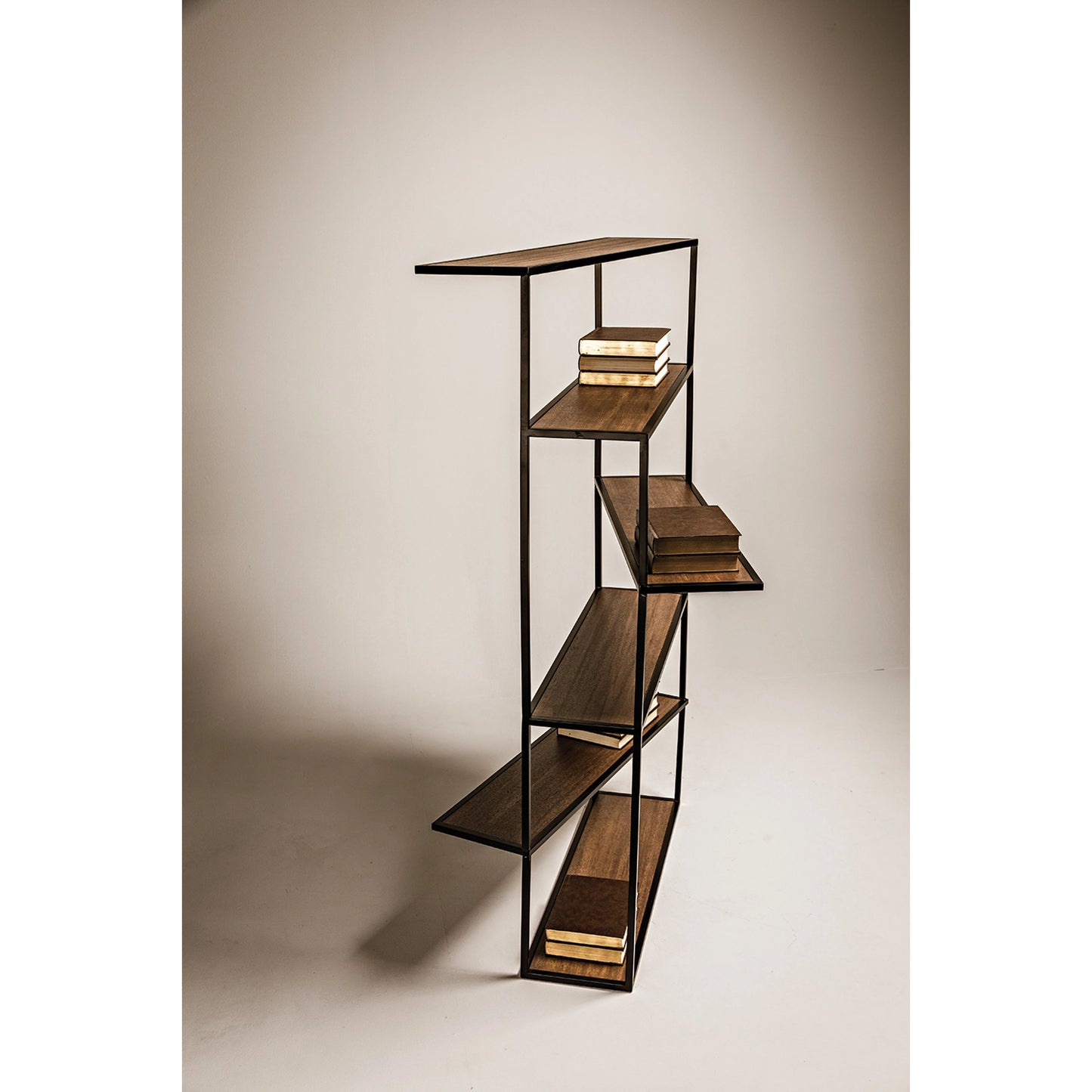 009 SI-1957047 | Additional Silo | Verso Bookcase by Noir in dark walnut, matte black. Made from industrial steel and veneer shelves in a modern style.