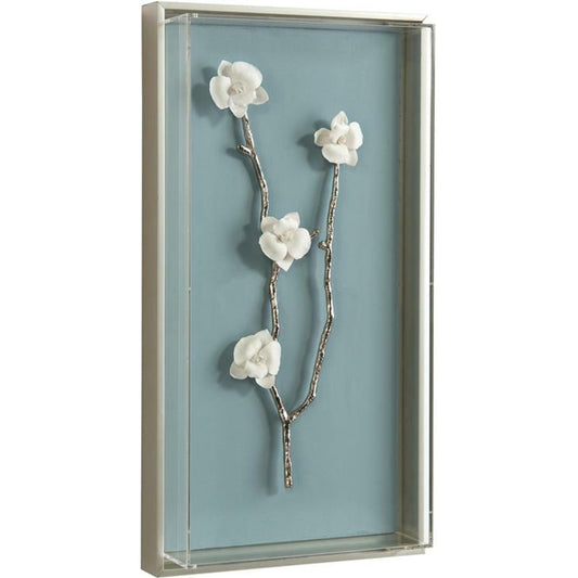Chinoiserie Branch I by John-Richard in silver, white. Made from acrylic, ceramic, metal in a transitional style.