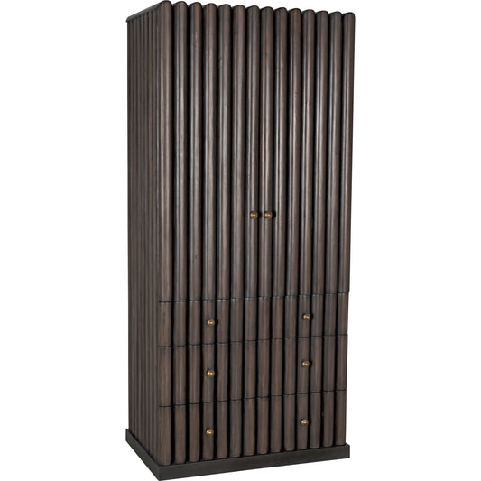 Amunet Hutch by Noir in pale with light brown trim. Made from mahogany, veneer, brass pulls in a modern style.