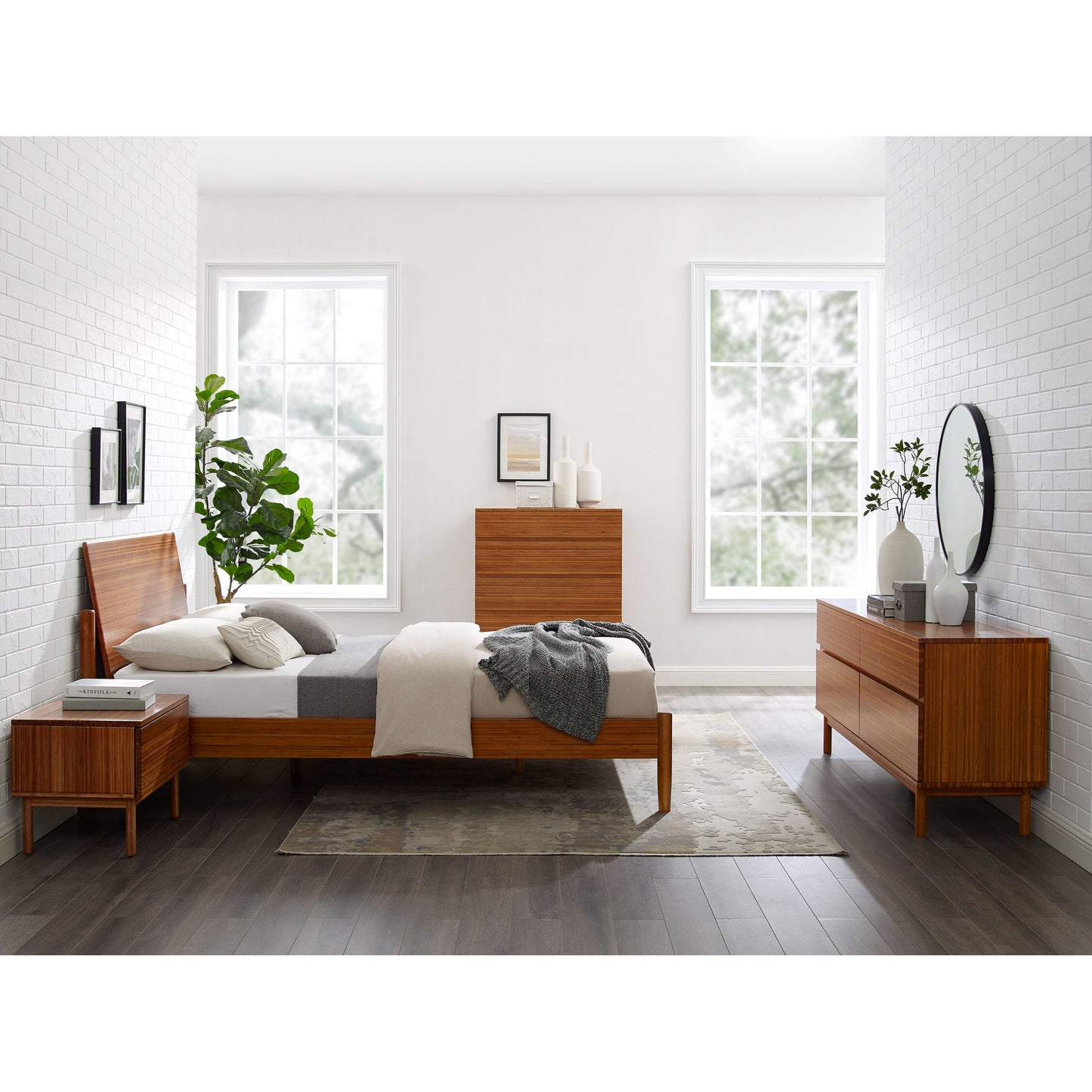 010 SR-851321,SR-851322 | Lifestyle | Monterey Platform Bed by Greenington in amber. Made from solid moso bamboo in a modern style.