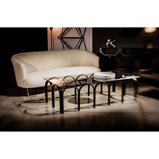 Arcus Coffee Table by Noir in matte black. Made from industrial steel and glass in a modern style.
