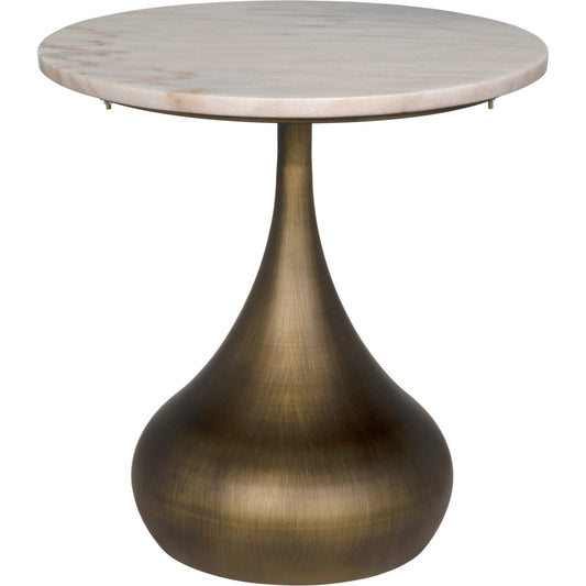 Mateo Side Table by Noir in aged brass. Made from industrial steel and white marble in a modern style.