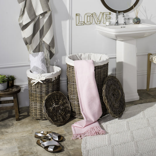 Burke Laundry Basket by HedgeApple Essentials in natural. Made from mahogany, rattan in a coastal style.