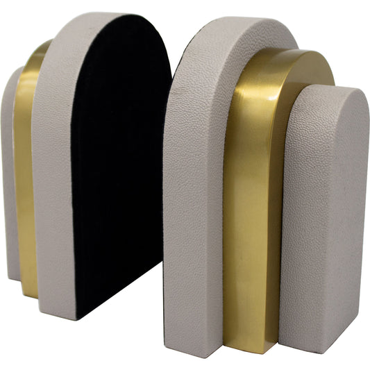 Hart Bookends by Worlds Away in dove grey shagreen, antique brass. Made from metal, vinyl in a eclectic & global style.