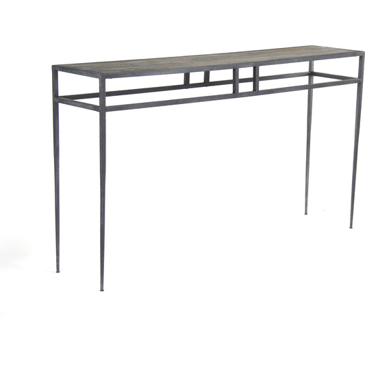 Balzac Wall Table by Zentique in distressed top, rustic metal and oak, metal. Made from oak, metal in a modern style.