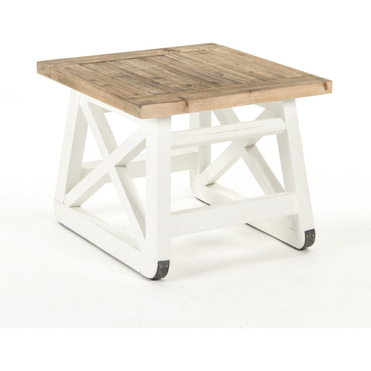 Lilon Side Table by Zentique in natural top, distressed white legs and old pine. Made from old pine in a cottage & farmhouse style.