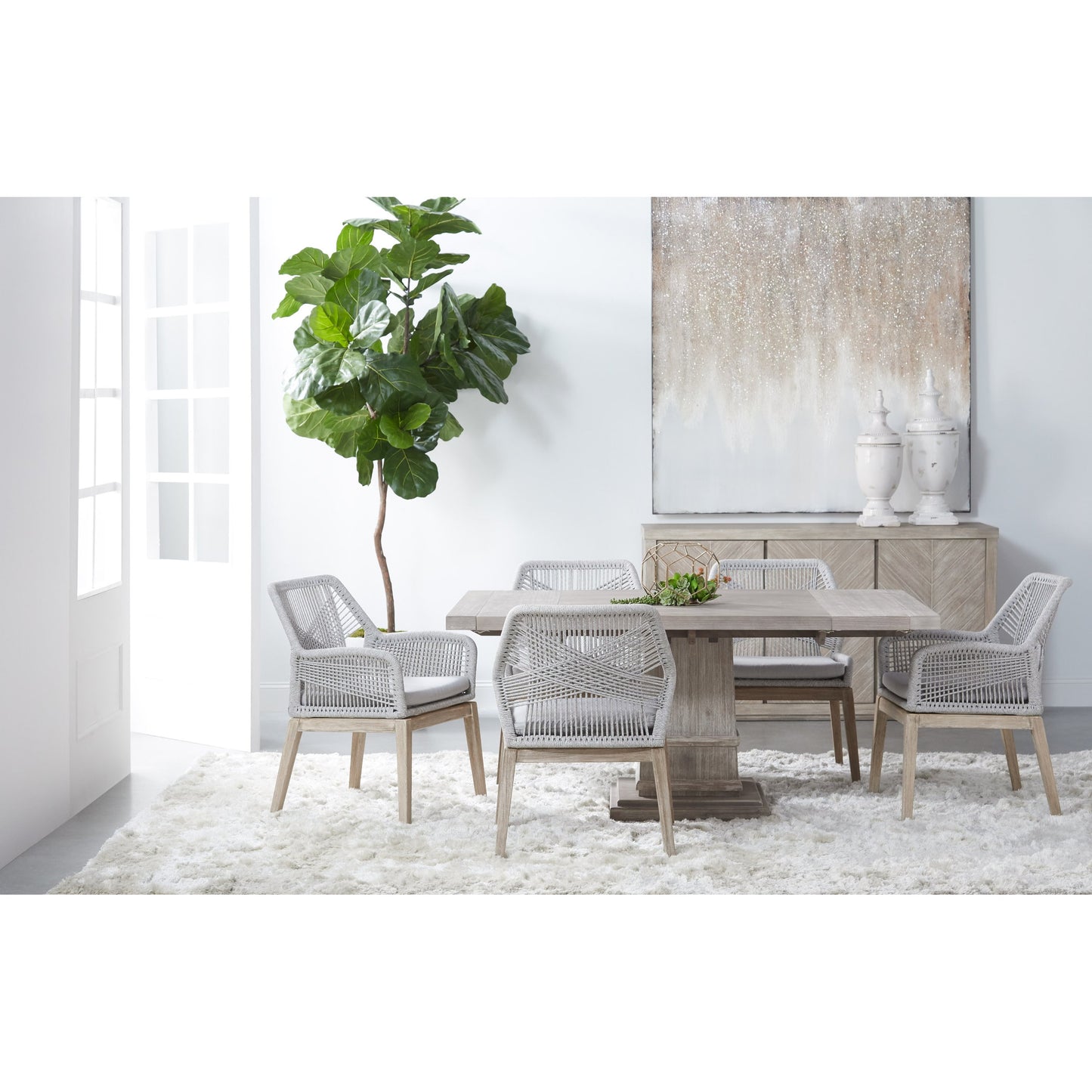 003 SR-387276 | Lifestyle | Hudson Square Dining Table by Essentials For Living in natural gray. Made from solid acacia, acacia veneer in a cottage & farmhouse style.