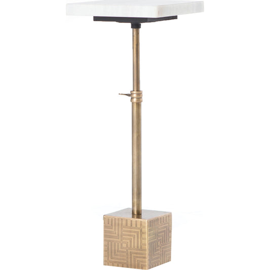 Sirius Adjustable Accent Table by Four Hands in antique brass, white marble. Made from solid marble, stainless steel, brass in a modern style.