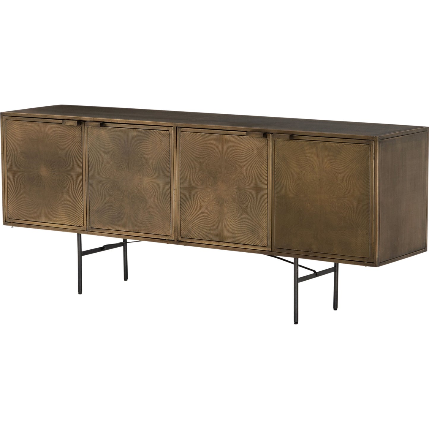 001 SR-369246 | Additional Silo | Sunburst Sideboard by Four Hands in sunburst etched aged brass, gunmetal, aged brass and sunburst etched aged brass pc, gunmetal, aged brass pc. Made from iron in a modern style.
