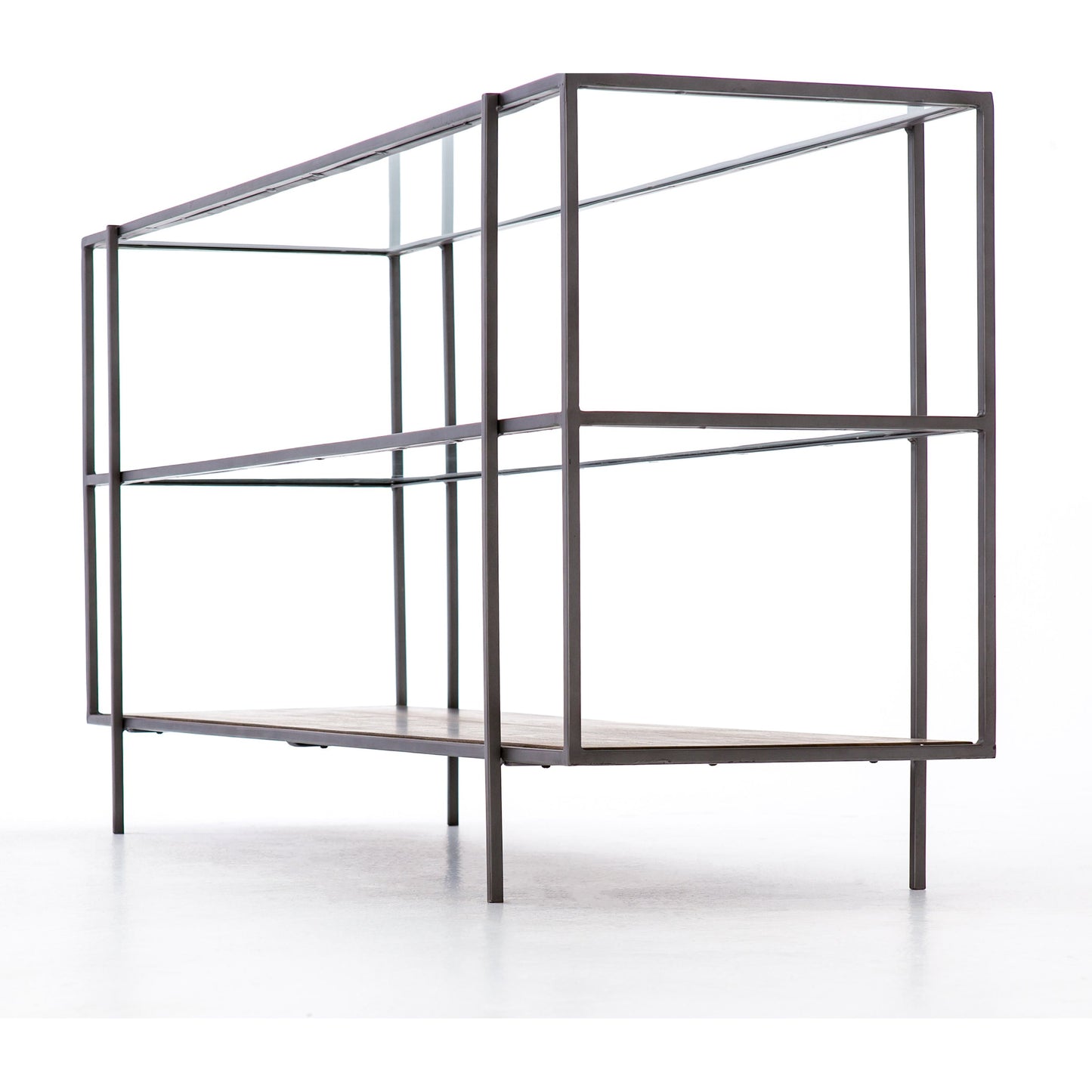 003 SR-368911 | Additional Silo | Byron Media Console by Four Hands in aged brown, dark iron, tempered glass. Made from iron, tempered glass, solid mango in a modern style.