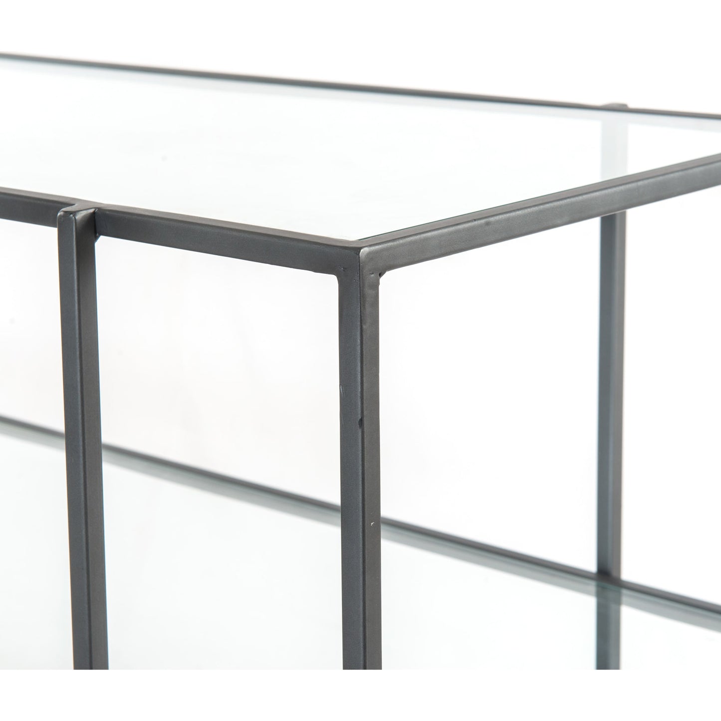 004 SR-368911 | Additional Silo | Byron Media Console by Four Hands in aged brown, dark iron, tempered glass. Made from iron, tempered glass, solid mango in a modern style.