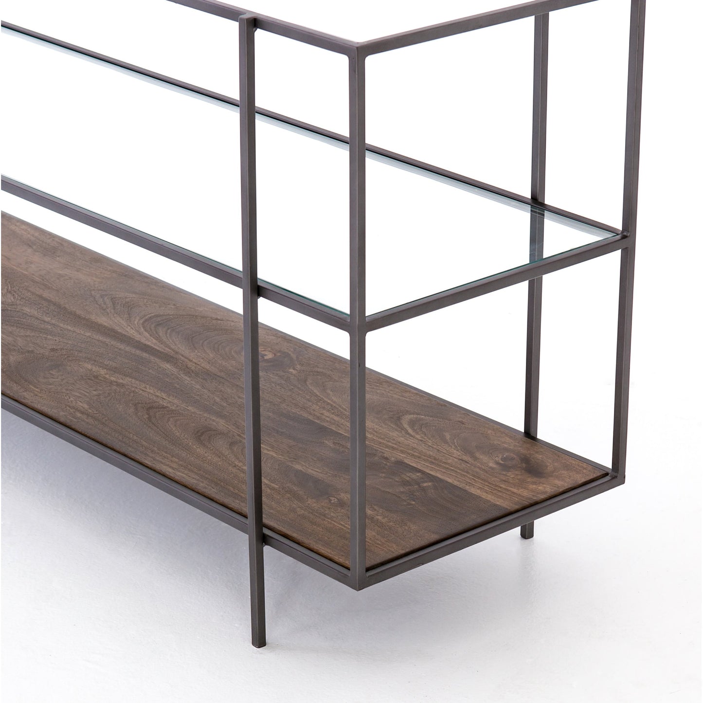 005 SR-368911 | Additional Silo | Byron Media Console by Four Hands in aged brown, dark iron, tempered glass. Made from iron, tempered glass, solid mango in a modern style.