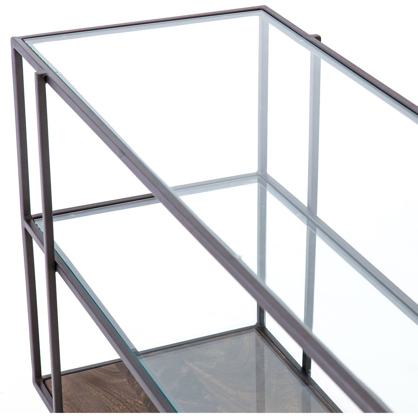 007 SR-368911 | Additional Silo | Byron Media Console by Four Hands in aged brown, dark iron, tempered glass. Made from iron, tempered glass, solid mango in a modern style.