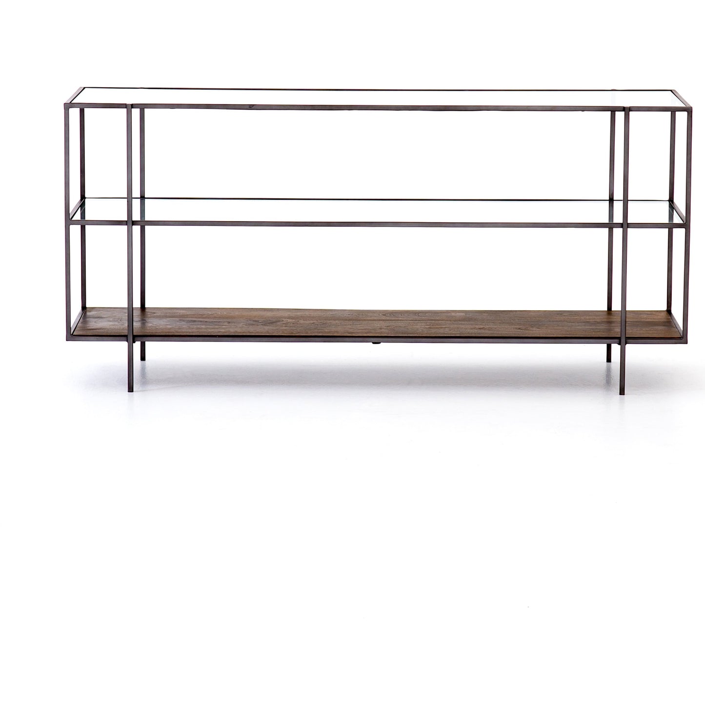009 SR-368911 | Additional Silo | Byron Media Console by Four Hands in aged brown, dark iron, tempered glass. Made from iron, tempered glass, solid mango in a modern style.