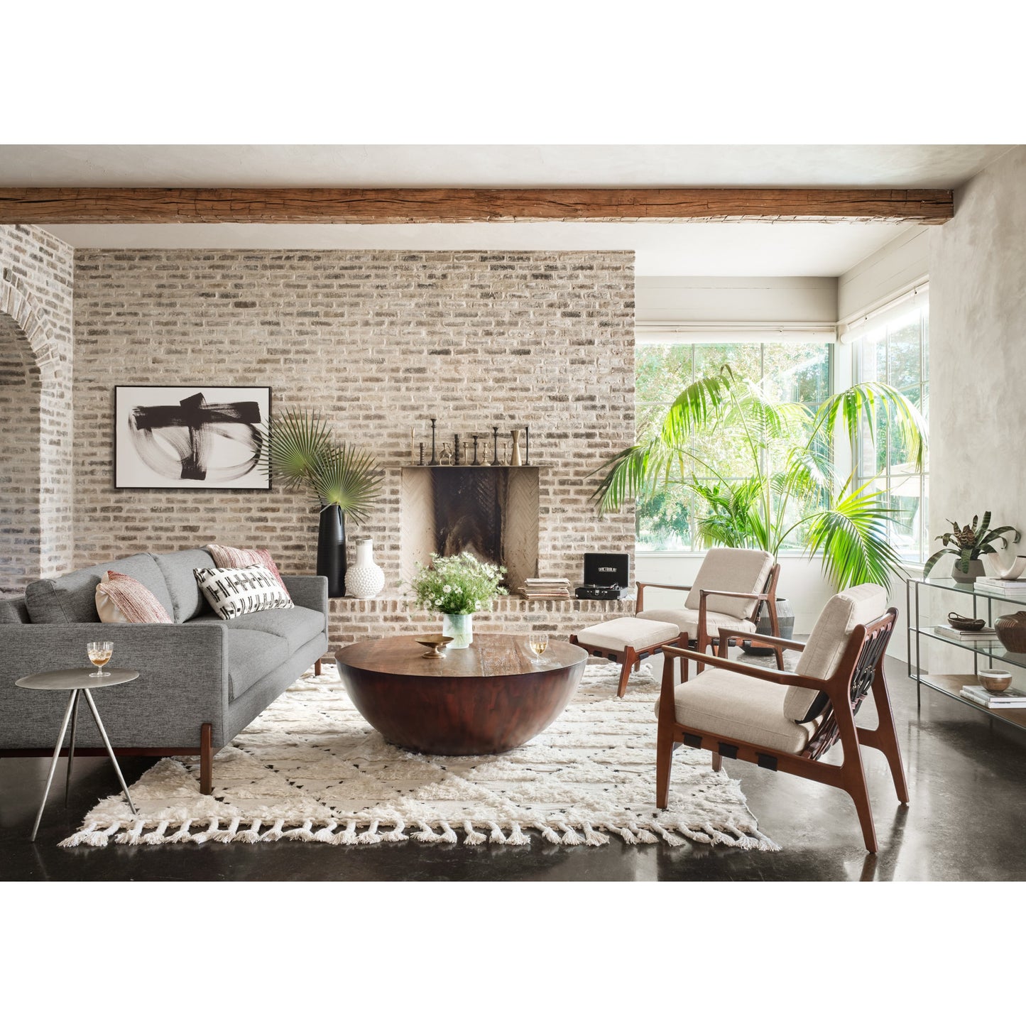 014 SR-368911 | Lifestyle | Byron Media Console by Four Hands in aged brown, dark iron, tempered glass. Made from iron, tempered glass, solid mango in a modern style.