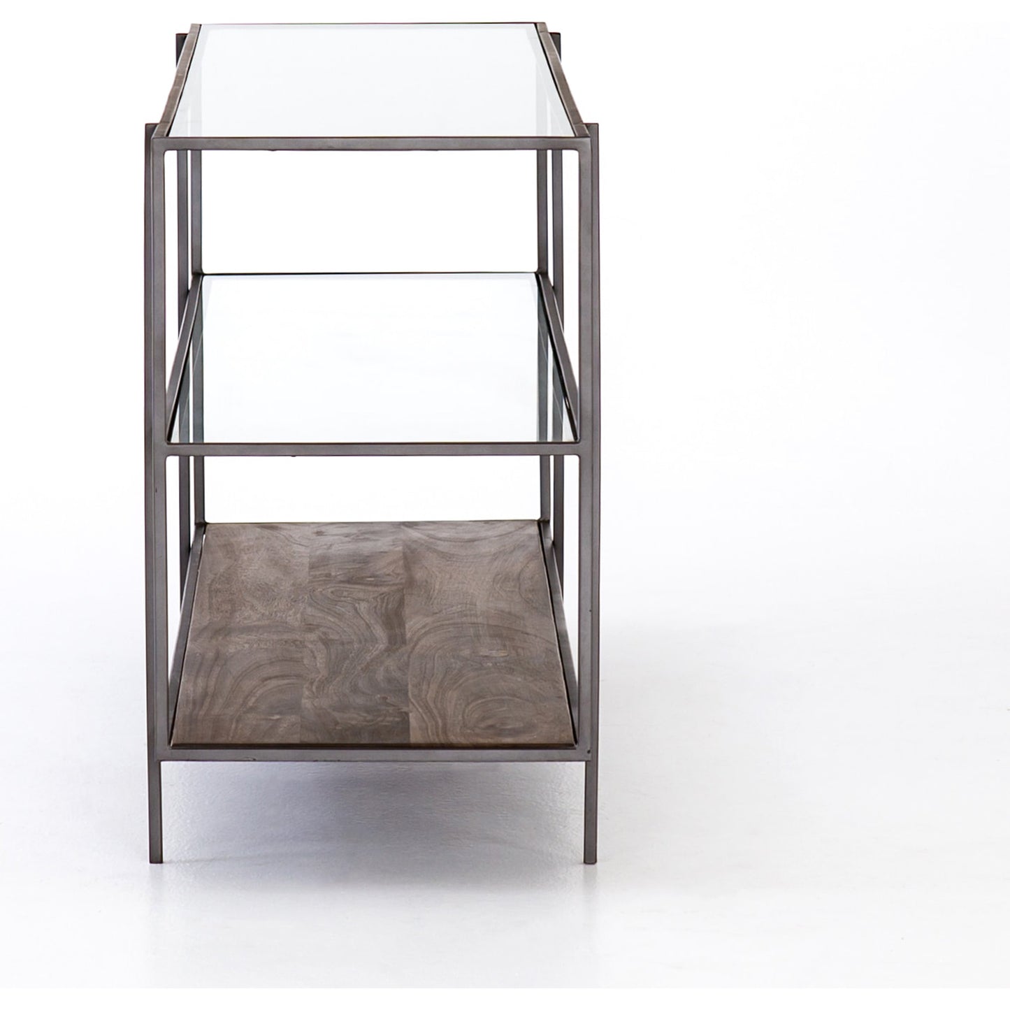 010 SR-368911 | Additional Silo | Byron Media Console by Four Hands in aged brown, dark iron, tempered glass. Made from iron, tempered glass, solid mango in a modern style.