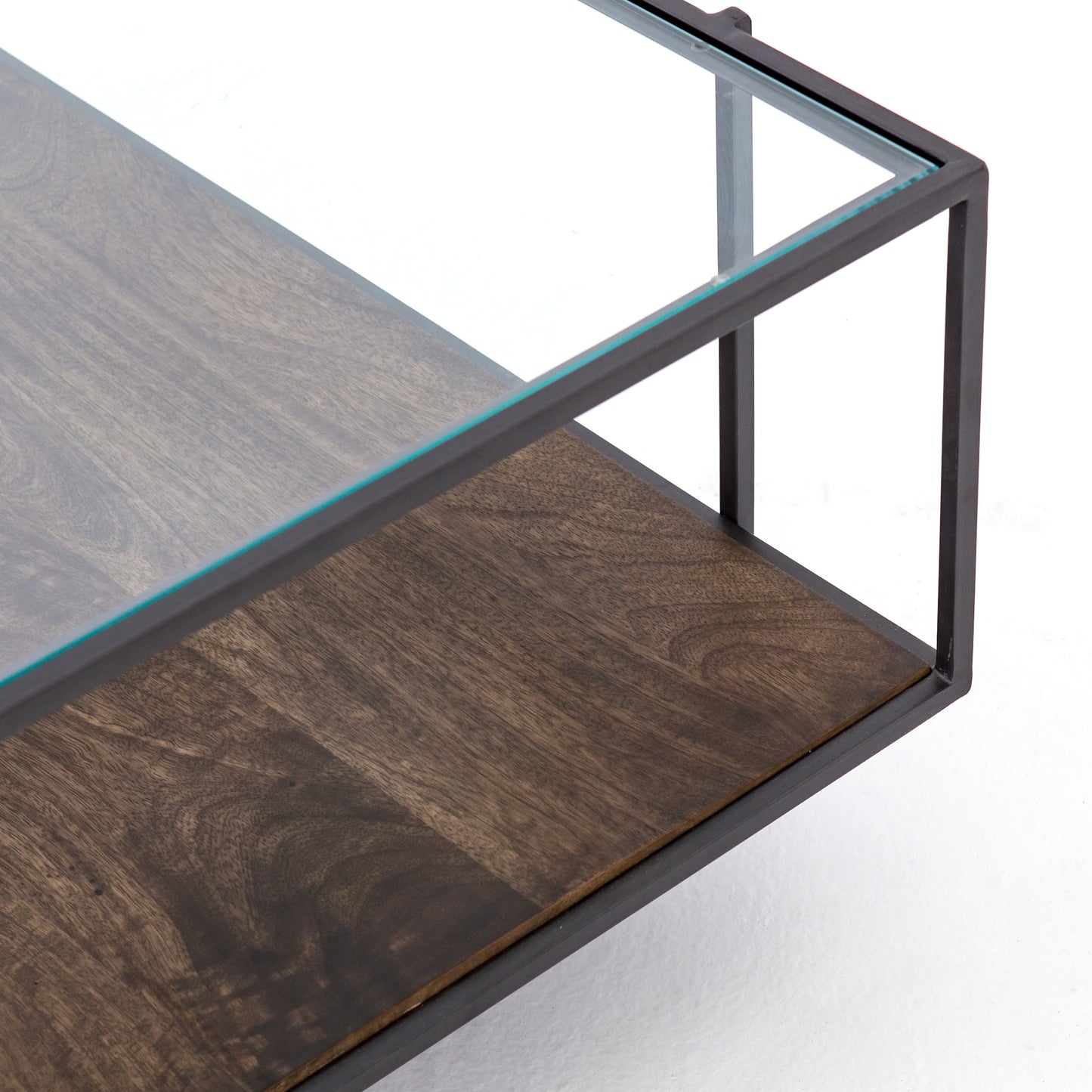 005 SR-368910 | Additional Silo | Byron Coffee Table by Four Hands in gunmetal, aged brown, tempered glass and dark iron, aged brown, tempered glass. Made from iron, solid mango, tempered glass in a modern style.