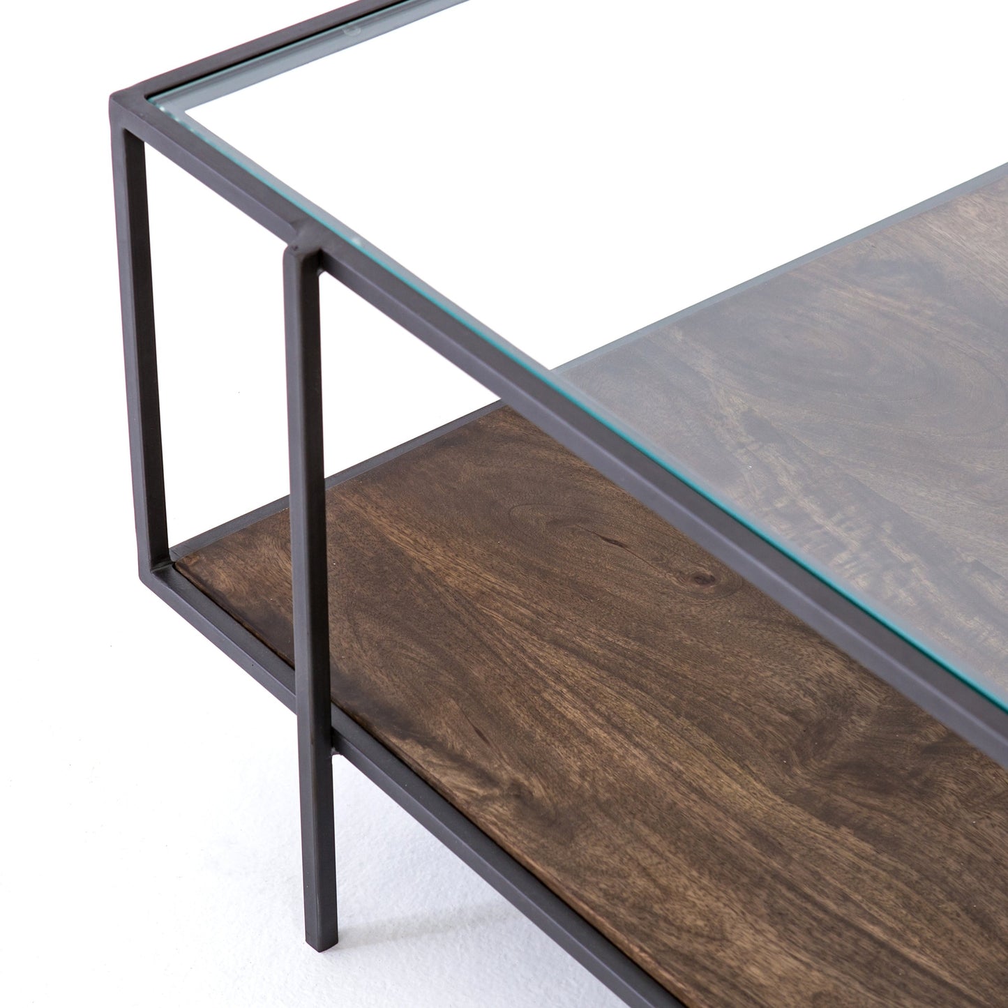 006 SR-368910 | Additional Silo | Byron Coffee Table by Four Hands in gunmetal, aged brown, tempered glass and dark iron, aged brown, tempered glass. Made from iron, solid mango, tempered glass in a modern style.